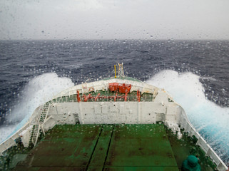 Ship cruising in heavy seas