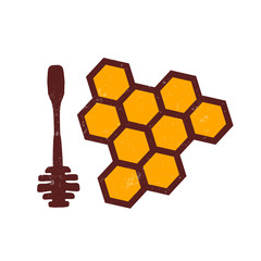 Spoon for honey, honeycombs. Color