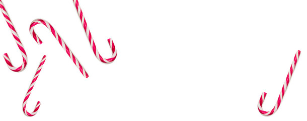 Candy canes on white background with copy space