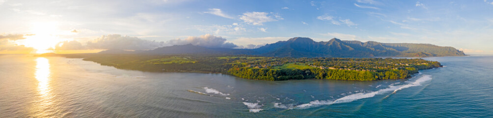 Napali Coast Kauai Hawaii Island North Shore Aerial Panoramic Sunrise Mountains Coast