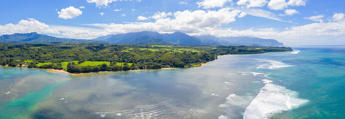 Kauai Hawaii Island Panoramic View Beach Valley Mountain Ocean