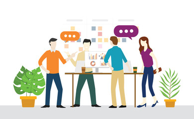 standing or standup meeting daily plan for teamwork for agile and scrum development