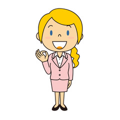 スーツの外国人女性 立ち姿 OKポーズ