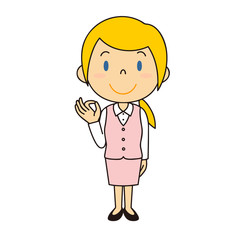 Obraz premium スーツの外国人女性 立ち姿 OKポーズ