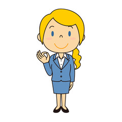 スーツの外国人女性 立ち姿 OKポーズ