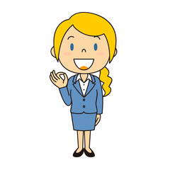 スーツの外国人女性 立ち姿 OKポーズ