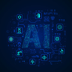 concept of AI or artificial intelligence, icon set of modern technology