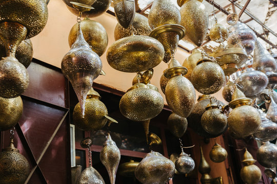 moroccan lamps at a shop in Marrakech