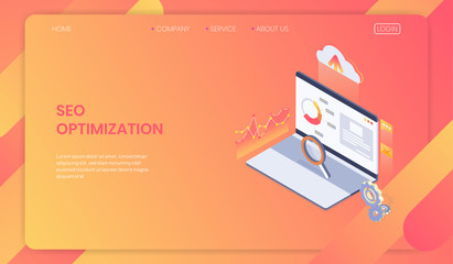 Seo optimization web page template concept, Isometric web analytic. vector illustration