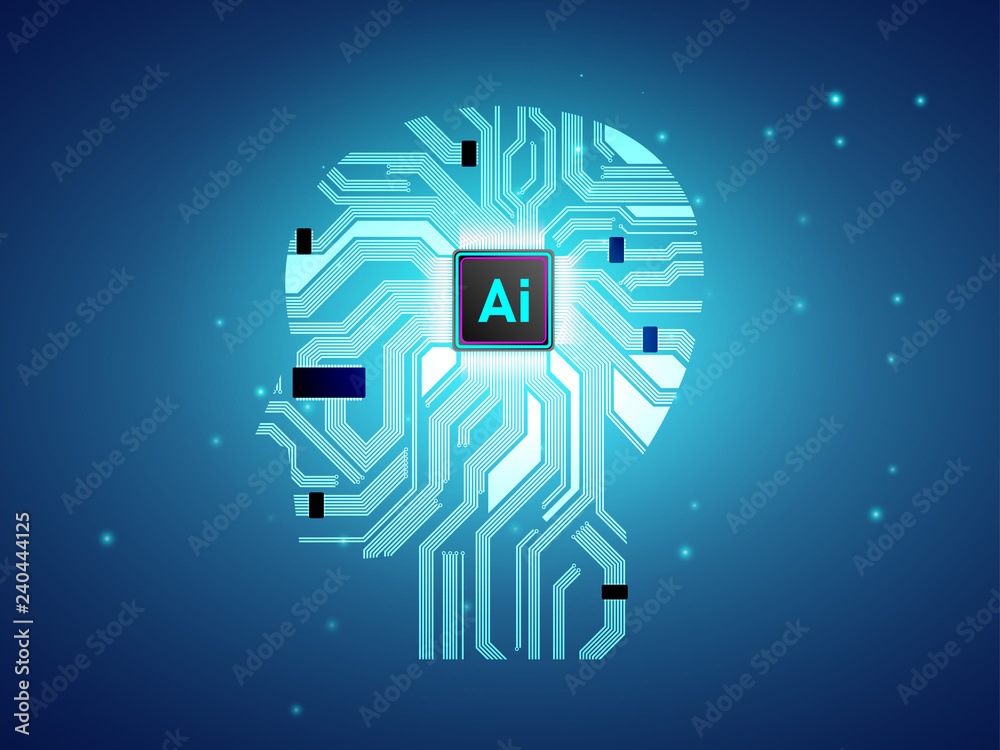 Poster artificial intelligence cpu with brain concept, ai computing with circuit board, machine learning