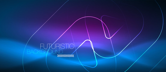 Neon glowing techno lines, hi-tech futuristic abstract background template with geometric shapes