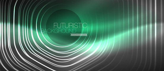 Black and glowing color lines neon design, magin techno template background