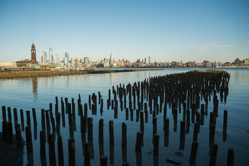 The view of New york city from the newport green skyline in the jersey city side as well as one...