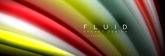 Abstract liquid colorful banner. Trendy wavy dynamic design. Fluid color shapes.