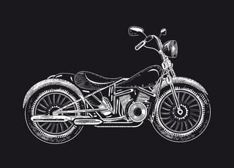 Fototapeta na wymiar gezeichnetes weißes Motorrad auf schwarzem Grund