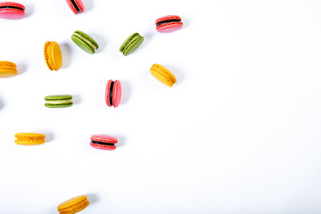 various colorful sweet macarons cookies for dessert