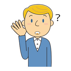 耳に手を当てる外国人男性