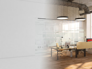 White room as office with desk and laptop computer 3D Rendering