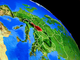 Austria on planet Earth from space with country borders. Very fine detail of planet surface.