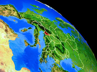 Slovenia on planet Earth from space with country borders. Very fine detail of planet surface.