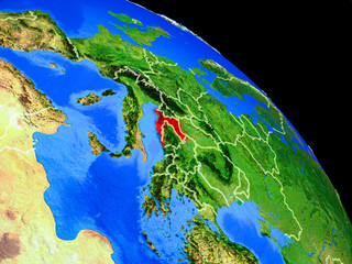 Croatia on planet Earth from space with country borders. Very fine detail of planet surface.