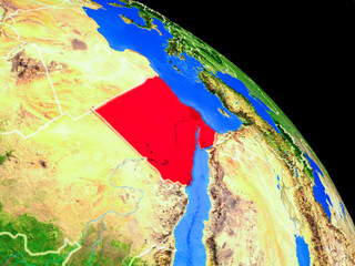 Egypt on planet Earth from space with country borders. Very fine detail of planet surface.