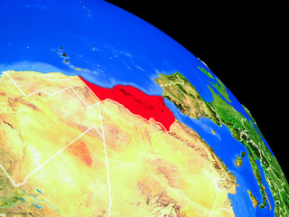 Morocco on planet Earth from space with country borders. Very fine detail of planet surface.