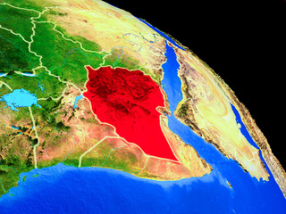 Ethiopia on planet Earth from space with country borders. Very fine detail of planet surface.