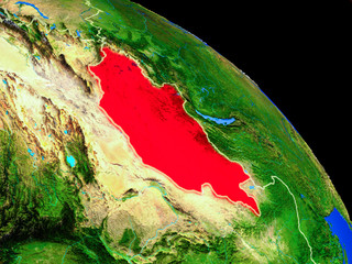 Mongolia on planet Earth from space with country borders. Very fine detail of planet surface.