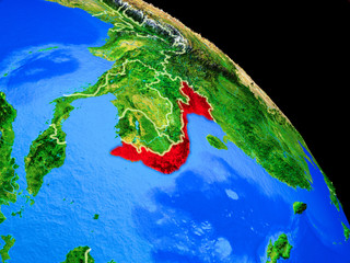 Vietnam on planet Earth from space with country borders. Very fine detail of planet surface.