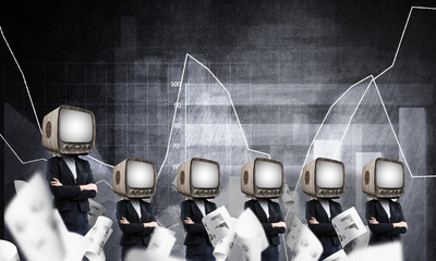 Business women with old TV instead of head.