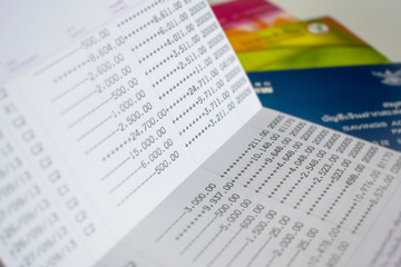 Statement of book bank. Thailand book bank