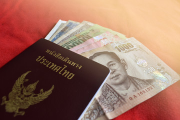 Thai passport with Vietnam money prepare for travel.