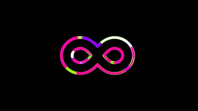 Circles gather in symbol infinity. After it crumbles in a line and moves to the camera. Alpha channel black