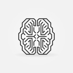 Digital Smart Brain vector minimal concept icon or symbol in outline style