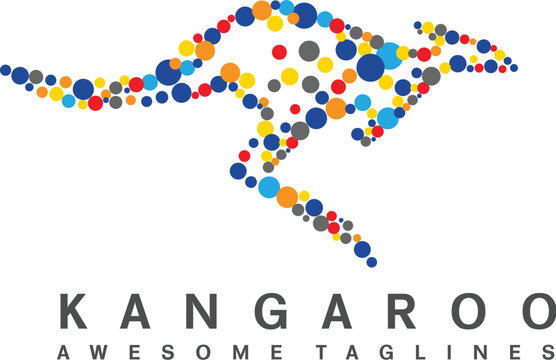 creative cute vector of kangaroo made of colorful dots, colorful circle dot as kangaroo logo