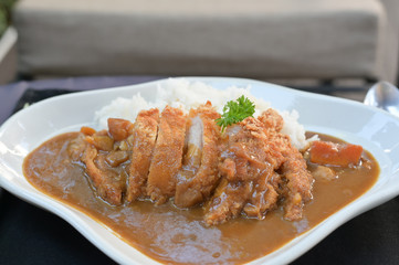 Curry and rice with fried Pork Japanese food.