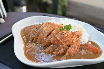 Curry and rice with fried Pork Japanese food.