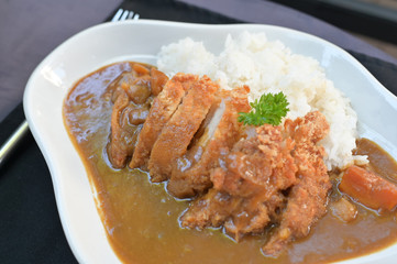 Curry and rice with fried Pork Japanese food.