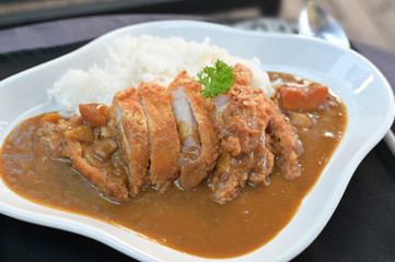 Curry and rice with fried Pork Japanese food.
