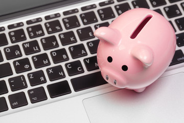 Piggy bank on laptop