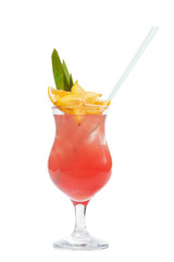 Glass of fresh cocktail on white background