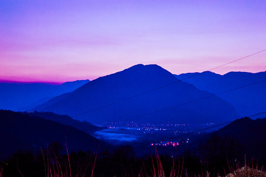 Wonderful view of Summano at sunset with the Veneto plain, Italy