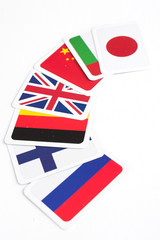 Finland German England Japan Turkey Russian flags on the white background.  Isolated. Free space for text