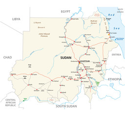 Republic of the Sudan road vector map - obrazy, fototapety, plakaty