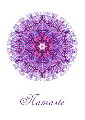 lace watercolor mandala with sign Namaste
