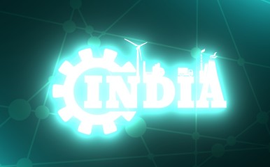 India word build in gear. Heavy industry relative image. 3D rendering