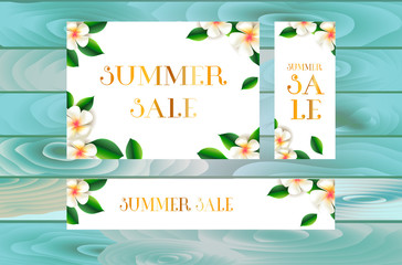 Summer sale web poster design with botanical elements. Vector illustration.