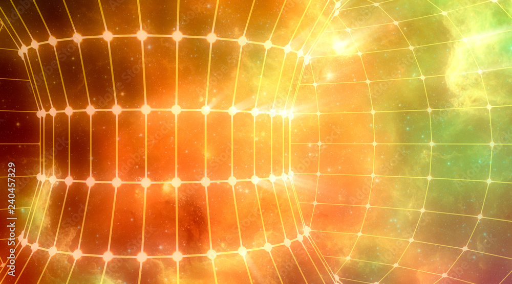 Wall mural polygonal tube covered by grid. 3d rendering. elements of this image furnished by nasa. deep space f