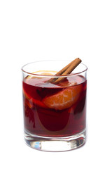 mulled wine with spices isolated on white background. Winter alcoholic cocktail. Christmas drink.